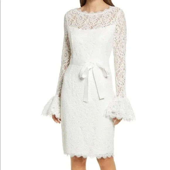 Nue by Shani | Dresses | Nue By Shani Ivory Long Sleeve Floral Lace Sheath  Dress Size 2 | Poshmark